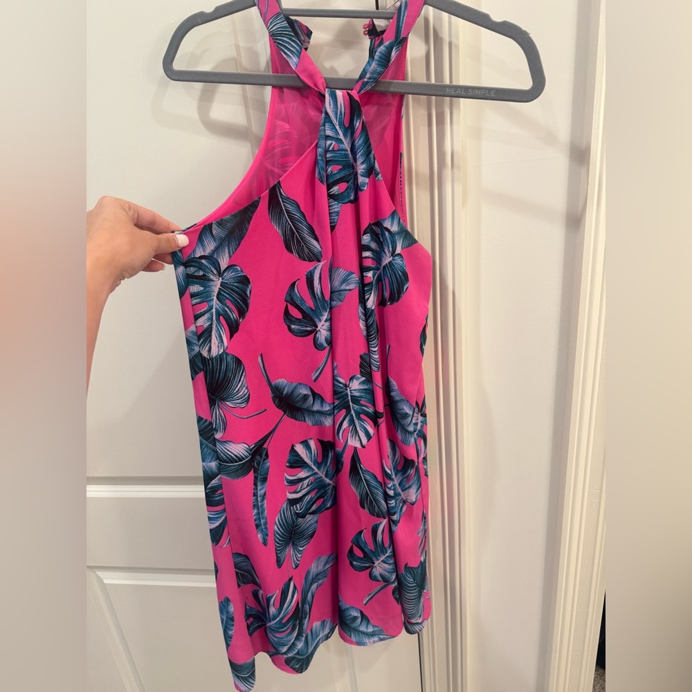 Vibrant Pink Leaf Print Dress